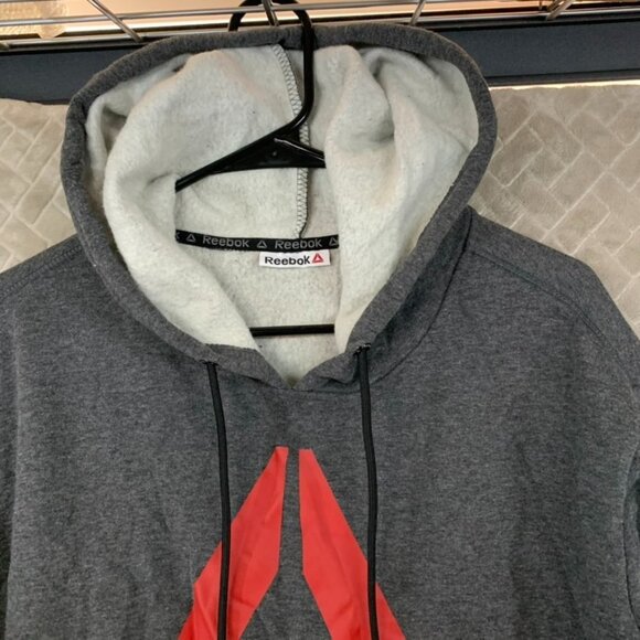 Reebok Mens XL Hoodie Sweat Shirt Gray Color Block Logo Cotton Blend Athletic - Picture 2 of 16